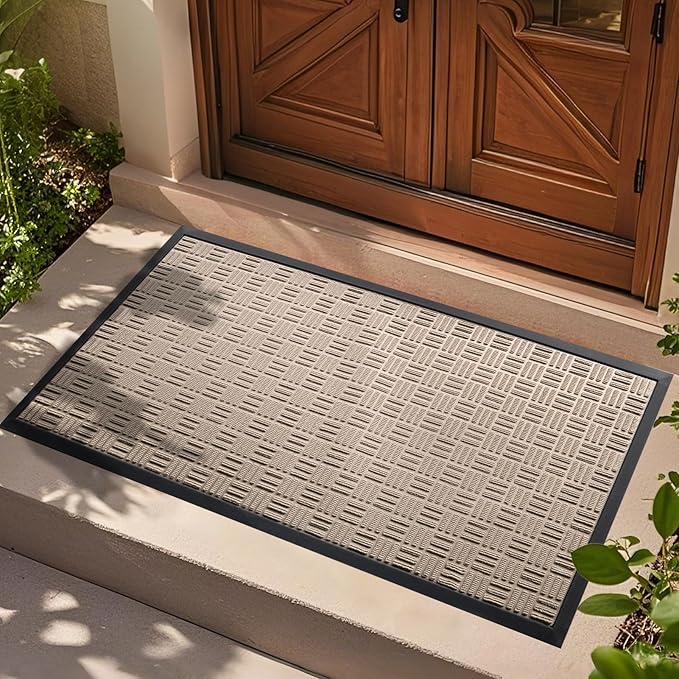Mibao Front Door Mat, Heavy Duty Durable Welcome Mat for Outdoor Indoor, Dirt Trapper Waterproof Super Absorbent Door Mat for Entryway Outside Patio Porch, 47" x 24", Beige