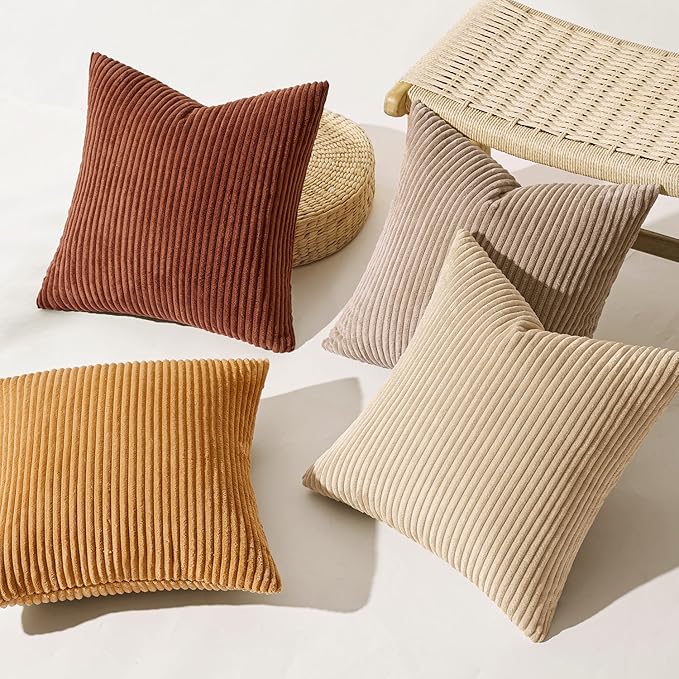 MIULEE Boho Farmhouse Terra Cotta Throw Pillow Covers 18x18 Inch Set of 4 Mordern Nordic Cushion Covers Soft Corduroy Home Decor for Couch Bed Sofa Living Room