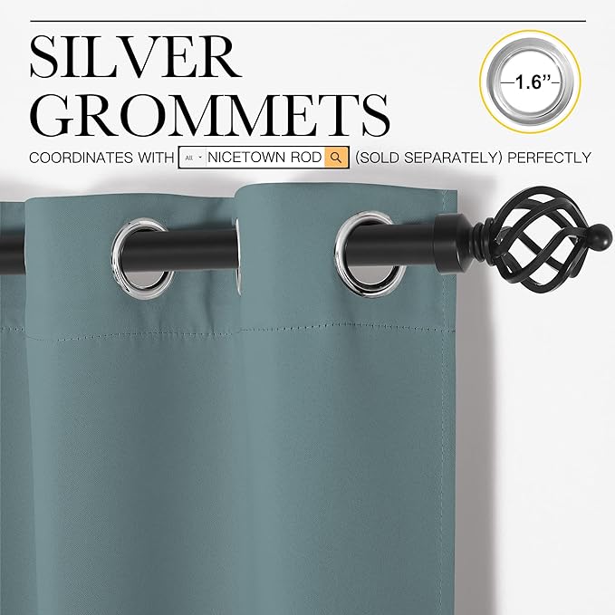 NICETOWN Modern Greyish Blue Blackout Curtains Noise Reducing, Thermal Insulated and Privacy Room Darkening Drape Panels for Boy's Guest Room Door Small Short Window (2 Panels, W42 x L63 -Inch)