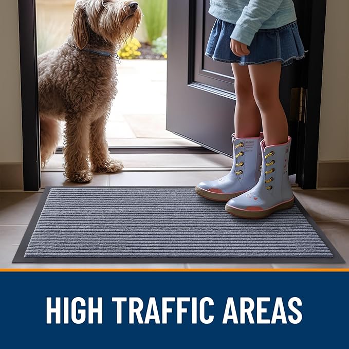 OLANLY Front Door Mat Indoor Outdoor Entrance, 2-Pack 71 x 23 Inch, Waterproof Heavy Duty Doormat, Fade Resistant, Low Profile, Easy Clean Patio Porch Welcome Floor Mats for Entry, Ash Grey