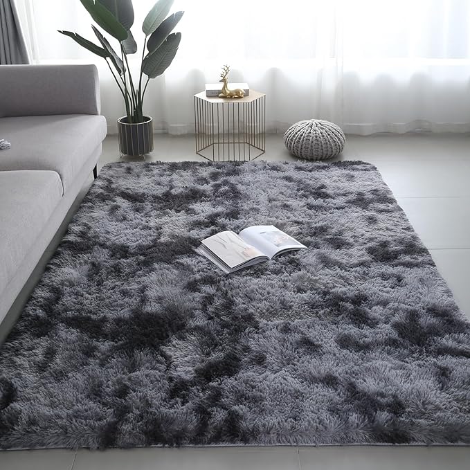 9X12 Large Area Rugs for Living Room Bedroom,Big Shag Rug for Bedroom Dorm,Soft Fluffy Indoor Carpet Nursery Rugs for Kids Girls Room Home Decor(Mottling Black, 9X12 Feet)
