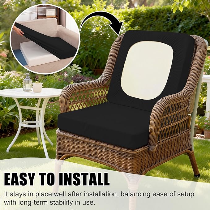 4Pcs Outdoor Cushion Covers, Patio Cushion Covers,Stretch Elastic Slipcovers, Replacement Washable & Reusable Furniture Protector for Patio Couch (Black,Cover Only)