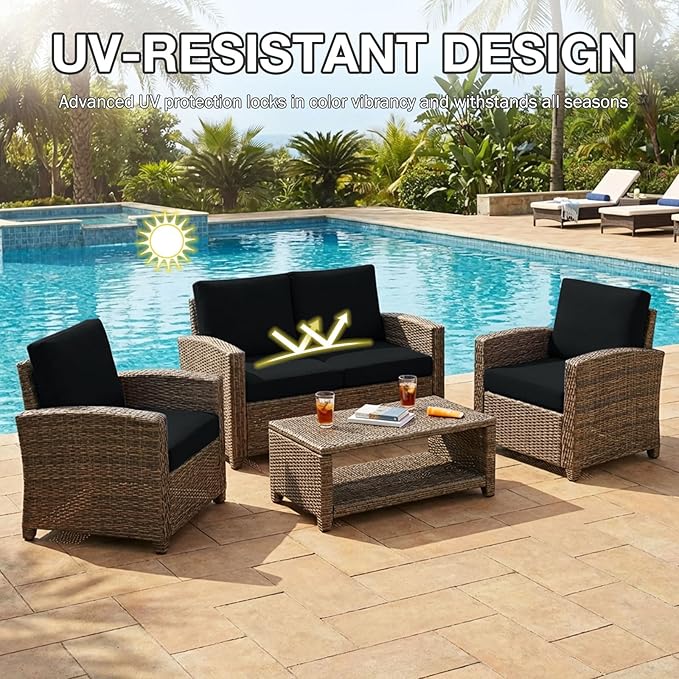 hyha 4Pcs Patio Cushion Covers, Stretch Outdoor Couch Cushion Covers Replacement, Washable Outdoor Chair/Sofa Slipcovers for Patio Furniture Cushions Protector with Elastic Bottom(Black,Cover Only)