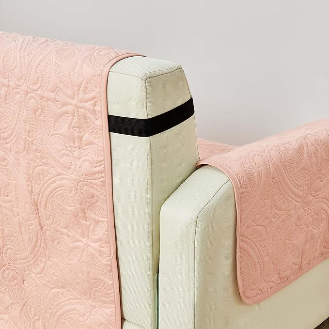 Great Bay Home Reversible Recliner Cover - Washable Slipcover Furniture Protector with Elastic Straps - Perfect for Kids & Pets - Quilted & Stitched Detail (Dusty Rose/Taupe)