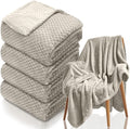 4 Pack Fleece Throw Blankets 50x60 Inches - 270 GSM Ultra Soft Plush Flannel for Bed Couch Sofa, Lightweight Warm 3D Waffle Texture, No Shedding No Pilling All Season Throw (Light Beige)