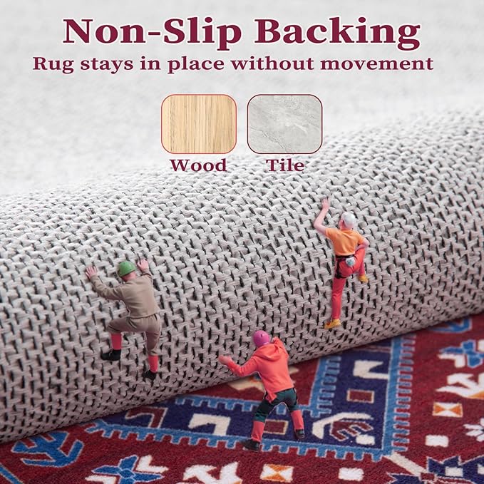 SERISSA 9x12 Area Rugs for Living Room, Large Washable Non-Slip Boho Rug, Ultra Soft Vintage Burgundy Navy Oriental Tribal Print Distressed Carpet for Dining Room Bedroom Dorm Office Home Decor