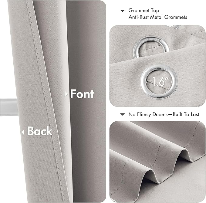 MIULEE Cobblestone Blackout Curtains for Bedroom Living Room 72 Inches Long 2 Panels, Thermal Insulated Room Darkening Drapes Solid Grommet Noise Reduction Light Blocking Window Treatments 40x72 inch