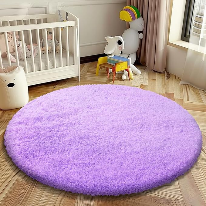 Super Soft Circle Rugs for Girls Princess Castle Toddlers Play Tent 5 Diameter Circular Area Rugs for Kids Bedroom Baby Room Decor Round Shag Playhouse Carpets(Φ5, Purple)