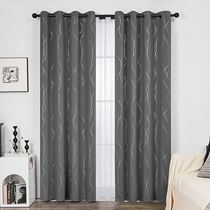 Deconovo Blackout Curtain for Bedroom, 52 x 95 Inch, Thermal Insulated Soundproof Curtains, Grommet Top, Machine Washable, Set of 2 Panels for Living Room Nursery Bedroom Apartment Home, Light Gray