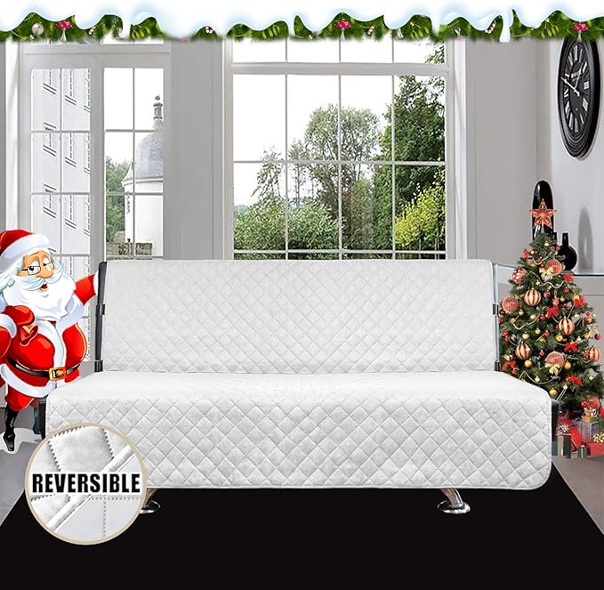 Easy-Going Futon Sofa Slipcover Reversible Sofa Cover Armless Cover Furniture Protector Couch Cover Water Resistant Pets, Kids, Children, Dog, Cat White/White