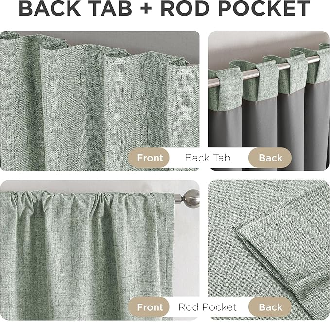 Joydeco Blackout Curtains for Bedroom - 120 Inch Long 100% Light Blocking 2 Panels Sage Green Drapes, Thermal Insulated Room Darkening Curtains, Linen Textured for Living Room, Rod Pocket & Back Tabs