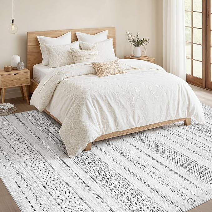 Nakagishi 6x9 Area Rugs Living Room: Washable Boho Large Neutral Soft Farmhouse Rug Stain Resistant Modern Indoor Floor Non-Slip Carpet for Bedroom Nursery Kids Playroom Office Dining Room Dorm- Grey