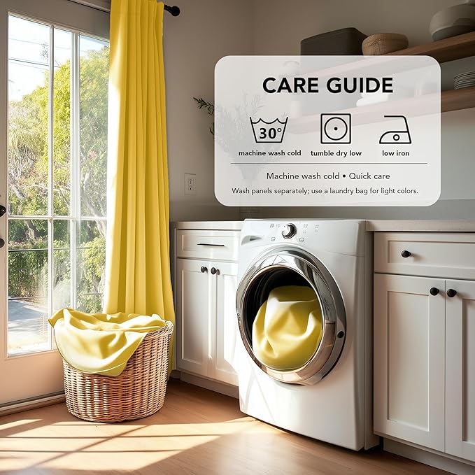 Deconovo Blackout Curtains, Thermal Insulated, W52 x L63 2 Panels, Back Tab, Machine Washable, Room-Darkening Drapes for Bedroom/Living Room Mellow Yellow