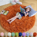 Amdrebio Burnt Orange Small Round Circle Rug 3Ft for Bedroom Living Room Aesthetic, Fluffy Fuzzy Furry Shaggy Area Rugs for Kids Room Decor, Plush Shag Dark Orange Carpet for Nursery Dorm Classroom