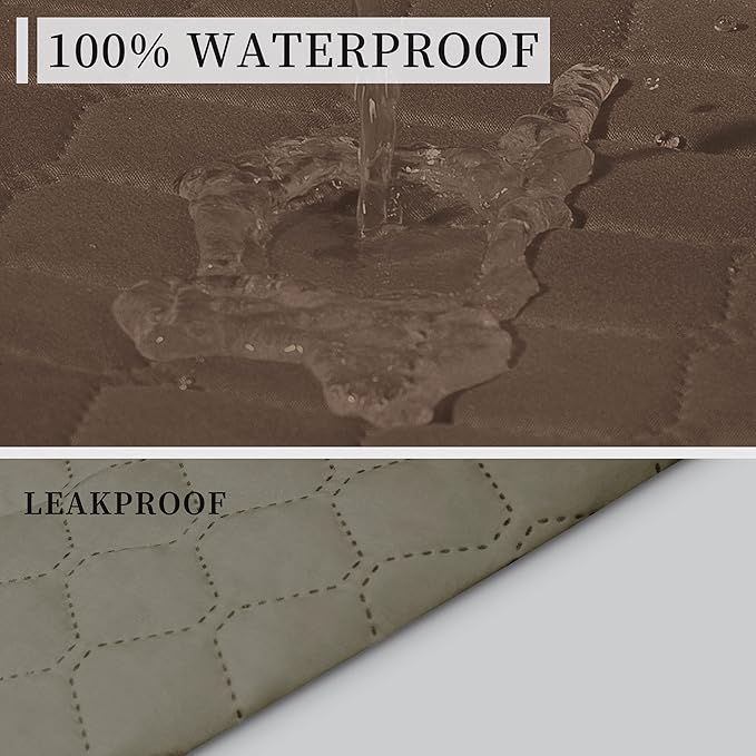 ISSUNTEX Double Protection 100% Waterproof Loveseat Sofa Covers for Living Room, Couch Covers for 2 Cushion Couch Sofa, Reversible Furniture Protector Sofa Cover for Dogs (Loveseat, Brown/Beige)