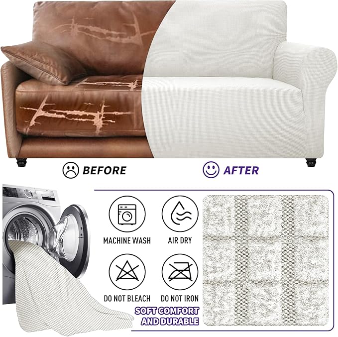 ZNSAYOTX Stretch Oversized Couch Cover Universal Sofa Covers for Living Room Dogs Pet Furniture Protector Spandex Extra Large Sofa Slipcovers with Anti Slip Foam Sticks (White, XL Sofa)