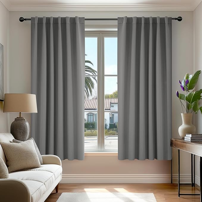 Deconovo Blackout Curtains, Thermal Insulated, W52 x L45 2 Panels, Back Tab, Machine Washable, Room-Darkening Drapes for Bedroom/Living Room Light Grey
