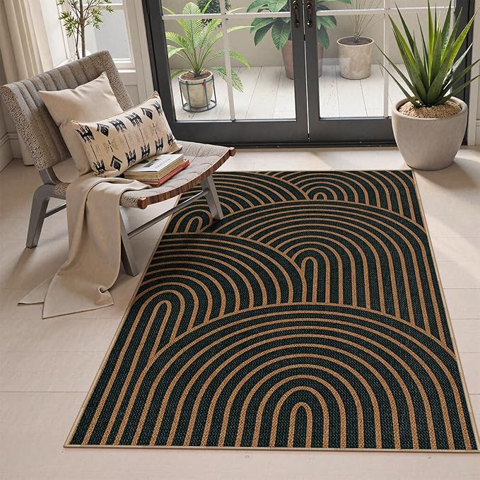 Lahome Enfys Modern Rainbow Easy Jute Patio Rug, 3x5 Washable Rugs for Entryway Farmhouse Carpet, Non Slip Indoor Door Mat Contemporary Throw Carpet for Laundry Guestroom Room Porch Decor