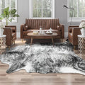 AROGAN 8×10 Feet Western Decor Faux Fur Cowhide Rug, Premium Animal Skin Cow Hide Rug, Sturdy Cow Print Rugs for Wall Decor, Western Floor Carpet for Bedroom Living Room, Black and Grey
