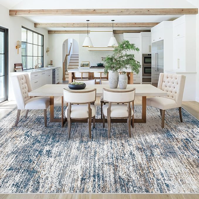 8x10 Area Rugs for Living Room, Washable Modern Abstract Large Area Rug Neutral Soft Non Slip Kids Rug Stain Resistant Indoor Carpet for Bedroom Nursery Dining Room Playroom(BlueWhite, 8'x10')