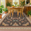 Dining Room Rugs for Under Table 6x9 - Washable Soft Rugs for Bedroom Aesthetic, Low Pile Stain Resistant Living Room Carpet, Vintage Insect Home Décor (Brown)