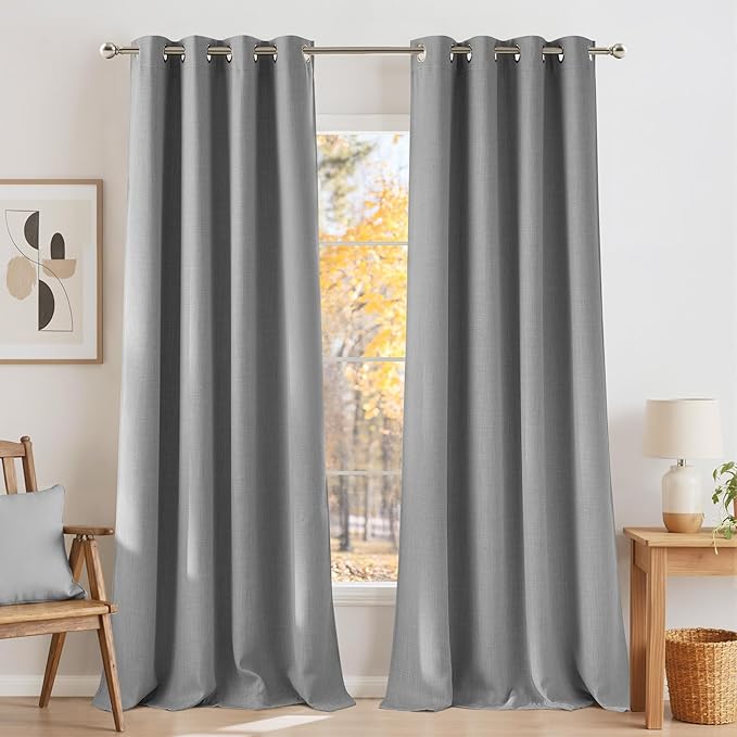 NICETOWN Faux Linen Light Grey Blackout Curtains 84 inches Long for Living Room - Privacy Panels for Bedroom, Modern Farmhouse Style Easy Care Grommet Top, 2 Panels, W52 by L84