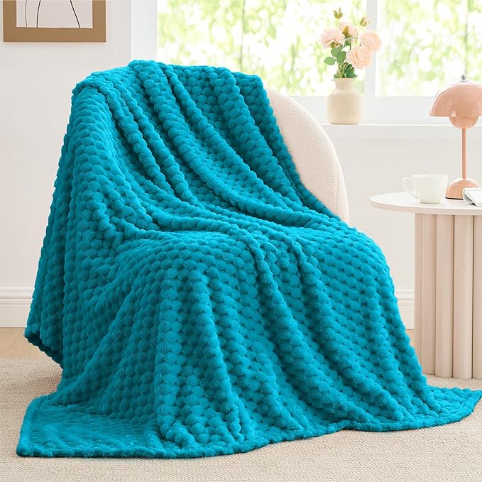 BEDELITE Fleece Throw Blanket for Couch & Bed - 3D Jacquard Decorative Jewel Blue Blanket, Super Soft and Cozy Warm Fuzzy Blanket All Seasons Suitable, 60x80Inches