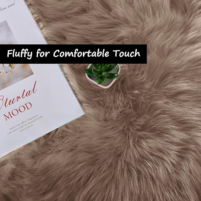 Goolela Fluffy Faux Fur Rug for Bedroom Light Brown Beige 2x3 Furry Fuzzy Sheepskin Rug Small Shaggy Area Rug for Office Playroom Decor Washable Rectangle
