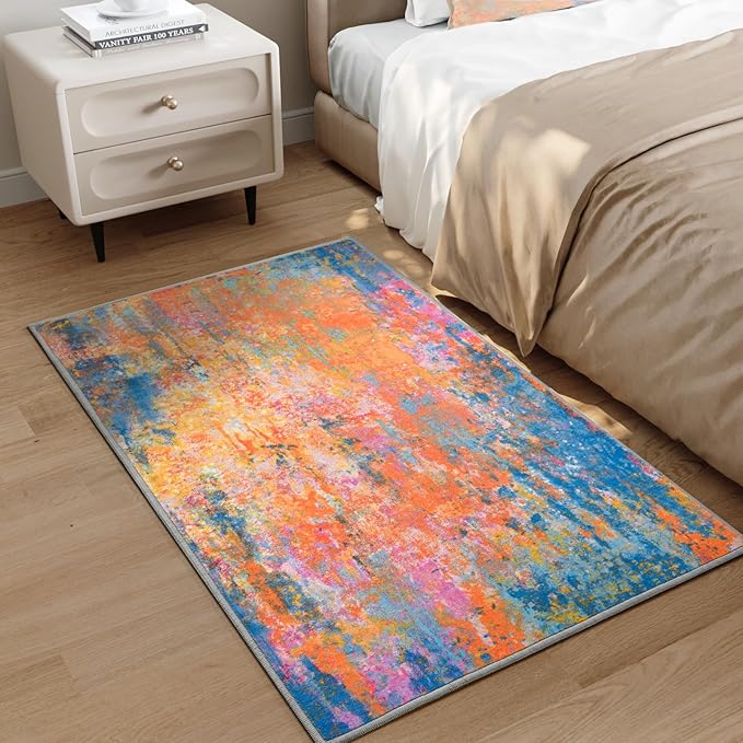 Entrance Rugs Indoor 2x3 Colorful Entry Rug Washable Abstract Rainbow Small Area Rug Non-Slip Low Pile Throw Rugs for Entryway, Kitchen Floor, Front Door Indoor Door Mat, Bathroom, Bedroom Bedside