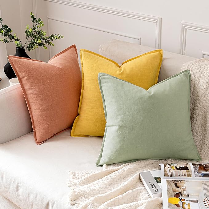 MIULEE Decorative Linen Pillow Covers 20x20 Inch Light Green Boho Farmhouse Neutral Spring Couch Throw Pillows for Bed Pack of 2 Accent Modern Pillowcase Summer Sofa Livingroom Home Decor