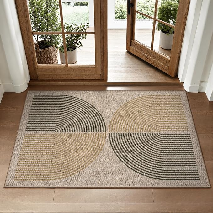 Lahome Enfys Rainbow Easy Jute Rug, 2x3 Entryway Rug Indoor Outdoor Front Door Mat, Farmhouse Neutral Non Slip Non Shedding Washable Kitchen Mats for Floor Foyer