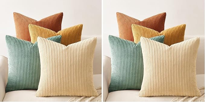 Topfinel Decorative Throw Pillow Covers Cushion Cases, Set of 4 Soft Velvet Modern Double-Sided Designs, Mix and Match for Boho Farmhouse Fall Home Decor (18x18 inch, Orange/Teal) (Pack of 2)
