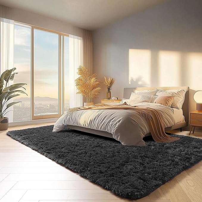 ONASAR Black 6x9 Area Rugs for Living Room Bedroom, Large Fluffy Soft Plush Floor Big Indoor Shaggy Carpet for Kids Girls Boys Teen Dorm Home Nursery Playroom Decor Aesthetic