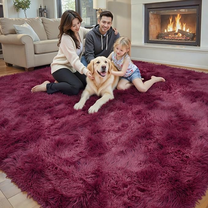Rugs for Bedroom 4x6, Alfombras para Salas Shag Large Plush Soft Area Rug, Shaggy Carpets for Livingroom, Kids Boys Girls Home Decor Aesthetic(Burgundy, 4 x 6)