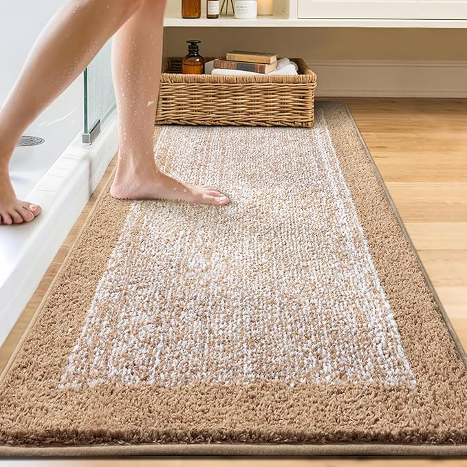 60x24 Long Bathroom Rugs Washable Non Slip, Beige Bath Mat for Bathroom Floor Tub, Soft Absorbent Quick Dry Mats for Shower,Bathtub,Home Decor