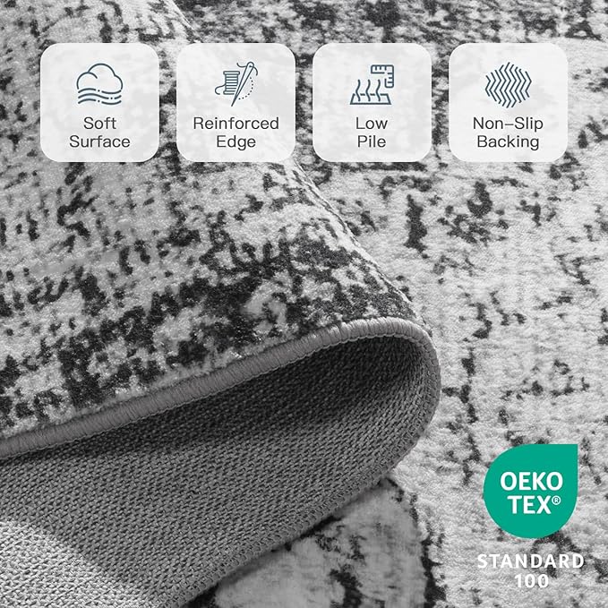 Lofus 8x10 Area Rugs for Living Room, Washable Area Rug, Rugs for Bedroom, Kitchen, Vintage Boho Carpet, Soft Non-Slip, Low Pile Large Area Rug for Office Dining Room, Vintage Dark Grey