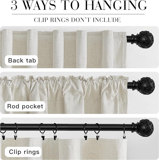 RYB HOME Natural Linen Blended Curtains for Living Room, Blackout Thermal Insulated Window Drapes with White Liner Classy Home Decor for Guest Room Nursery, Natural, W52 x L63 inch, 2 Panels