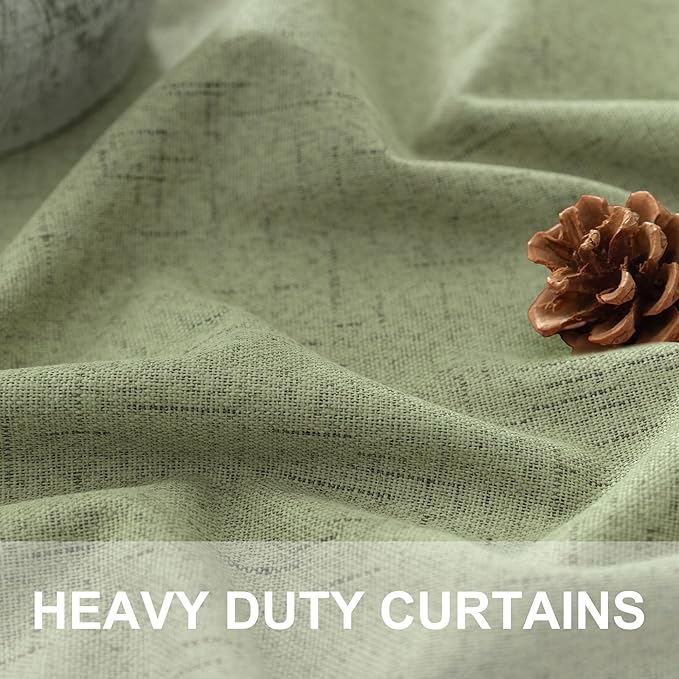 Light Sage Blackout Curtains for Bedroom Aesthetic 54 Inch Long 2 Panel Thermal Insulated Darkening Vintage Curtains for Small Window Short Length Classroom Playroom Linen Look Cottage Core Sage Green
