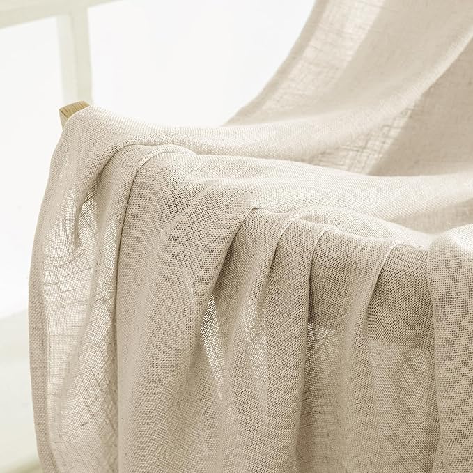 MIULEE Linen Curtains 54 Inch Length 2 Panels for Bedroom Living Room, Soft Thick Linen Textured Back Tab Short Window Drapes Semi Sheer Light Filtering Rod Pocket Modern Farmhouse Decor