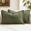 MIULEE Olive Green Corduroy Lumbar Pillow Covers 12x20 Inch 12x20 Inch with Splicing Set of 2 Soft Boho Pillow Covers Broadside Decorative Textured Summer Pillowcases for Couch Bed Livingroom