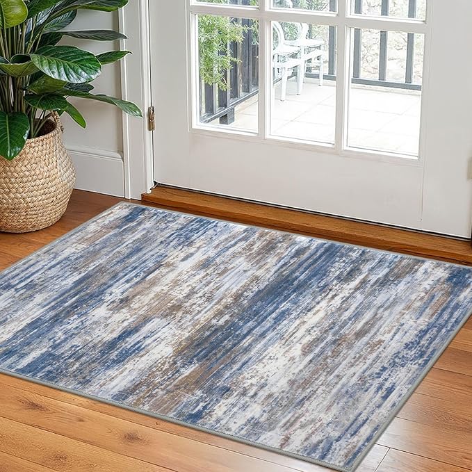 KOZYFLY Small Area Rug 2x3 Rug Entryway Rugs Modern Abstract Indoor Non-Slip Machine Washable Rug, Dining Room Rug with Soft Low Pile for Living Room Bath Office Small Carpet Floor Mats Blue Rust