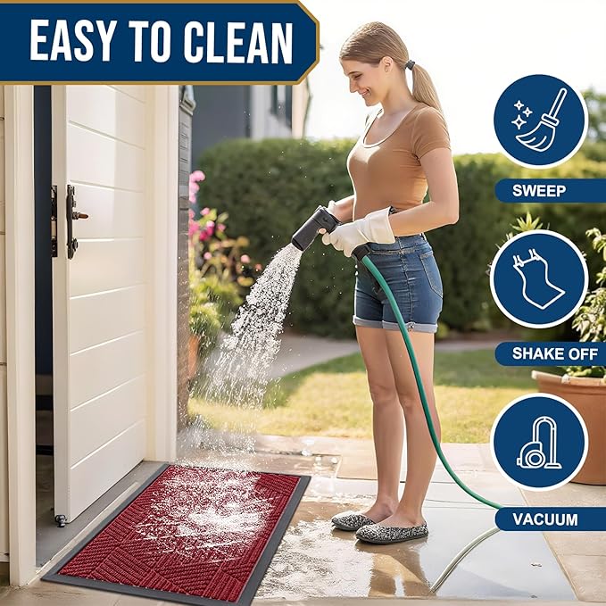 Smiry Front Door Mat Outside Entrance, Heavy Duty Sturdy Natural Rubber Doormat, Trap Dirt and Moisture, Easy Clean Low Profile Welcome Floor Mats for Indoor Outdoor Entry, 35X23 Inch, Wine Red