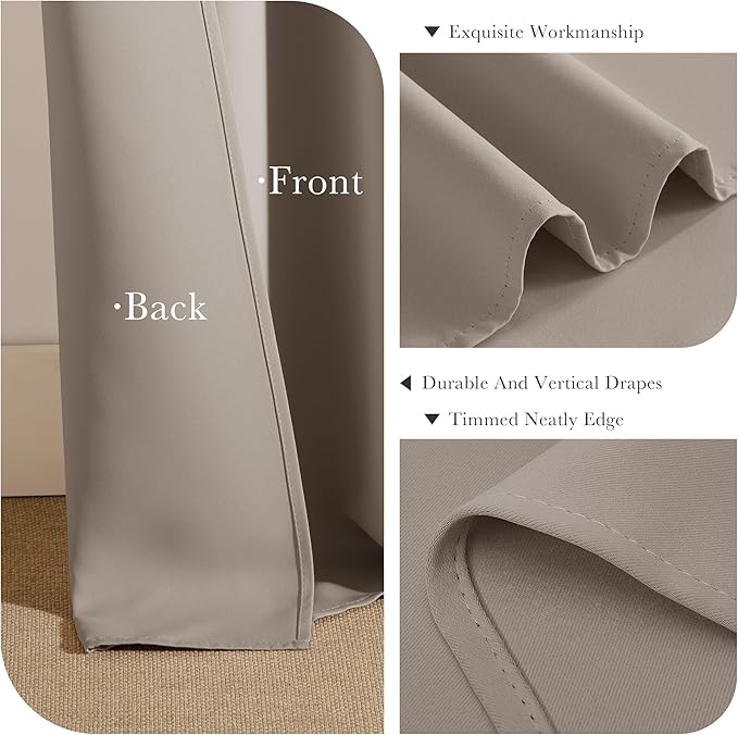 PONY DANCE Blackout Window Curtains - Back Tab Window Treatments Curtain Panels/Draperies Room Darkening Noise Reducing Home Fashion, Wide 42 x Long 45 inches, Light Taupe, One Pair