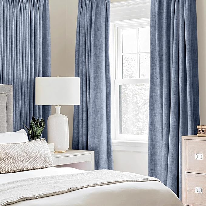 MIULEE Linen Texture Curtains for Bedroom Solid 100% Blackout Thermal Insulated Stone Blue Curtains Grommet Room Darkening Curtains/Draperies for Living Room Nursery 52x120 Inch (2 Panels)