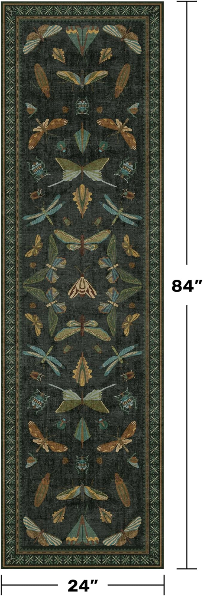 Hazo Haus Insect 2x7 Stain Resistant Kitchen Runner Rugs, Vintage Bathroon Rug Non Skid, Low Pile & Soft Non Slip with Rubber Backed, Dark Green Boho Room Decor for Bedroom