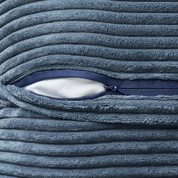 MIULEE Decorative Lumbar Throw Pillow Covers for Couch Bed Livingroom 14x24 Inch Set of 2 Blue Boho Accent Throw Pllows Broadside Striped Patchwork Soft Corduroy Summer Coastal Pillowcases
