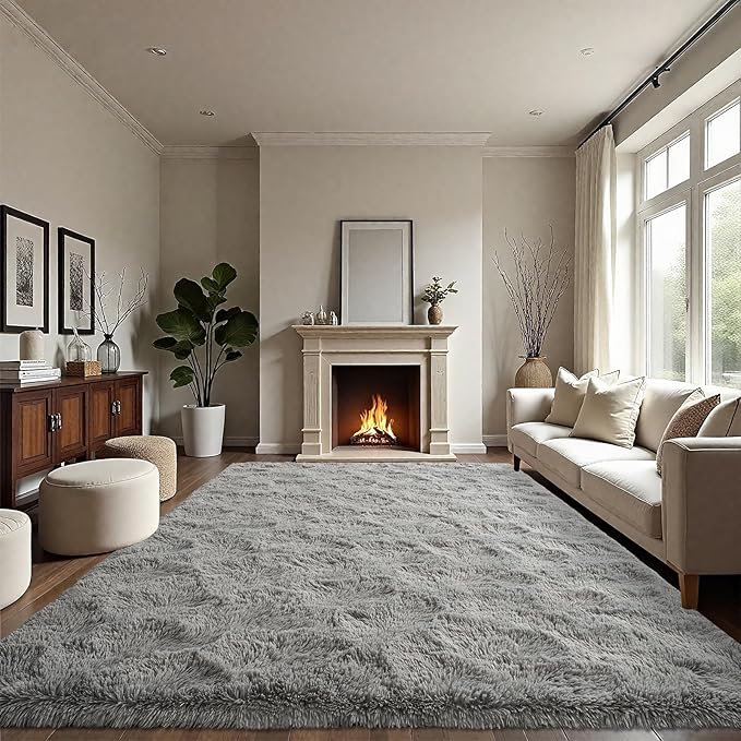 LOCHAS Ultra Soft Indoor Modern Area Rugs Fluffy Living Room Carpets for Children Bedroom Home Decor Nursery Rug 3x5 Feet, Grey