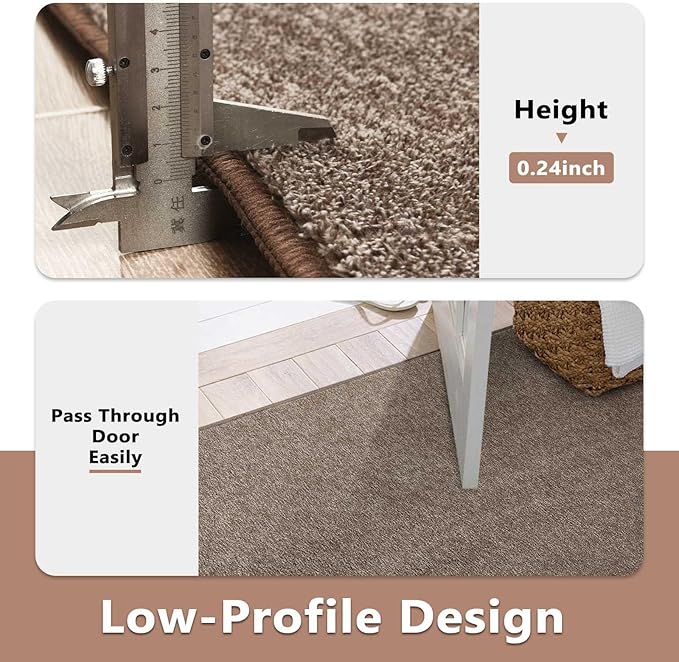 FinRèc Low Pile 6x9 Washable Area Rugs for Bedroom Living Room, Thin Rug Solid Color, Non-Slip Carpet Indoor for Home Decor (Brown)
