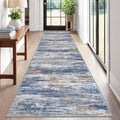 KOZYFLY Modern Abstract Washable Rug Runner 2.6x12 Hallway Rug Runner Non-Slip Soft Kitchen Runner Rugs, Blue Rust Striped Carpet for Entryway Bathroom Laundry Room Foyer