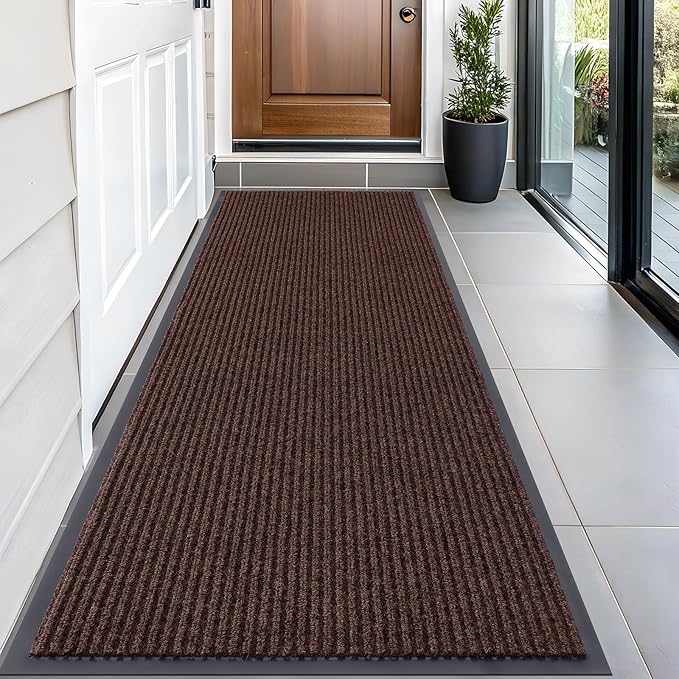 OLANLY Front Door Mat Indoor Outdoor Entrance, Waterproof Heavy Duty Doormat, Fade Resistant, Low Profile, Easy Clean Patio Porch Welcome Floor Mats for Entry, 59x23, Brown